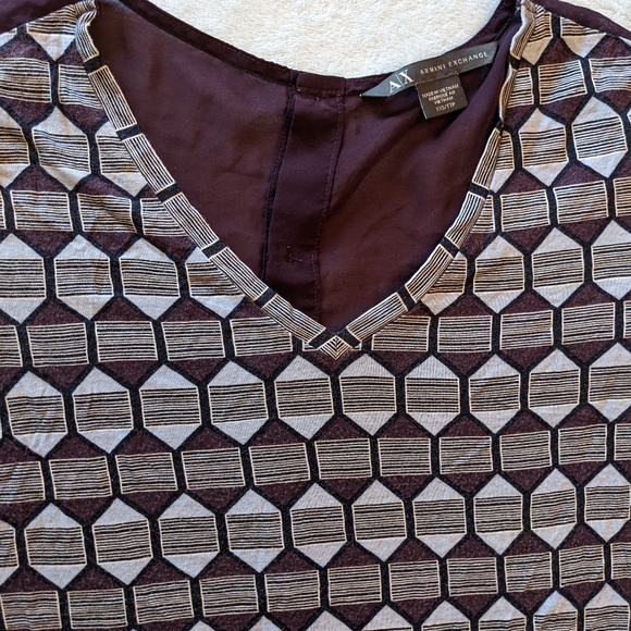 A/X Armani Exchange Geometric Print Solid Sheer Back Button-up Blouse XXS/XS - Picture 3 of 5